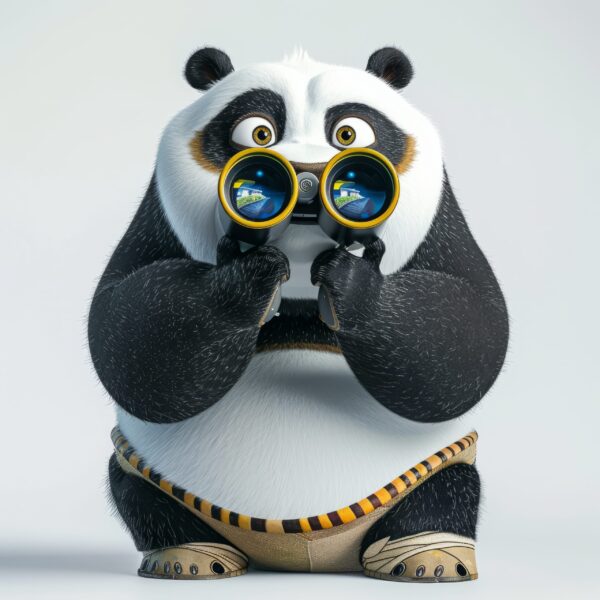 A funny Panda is holding a binocular Image scaled