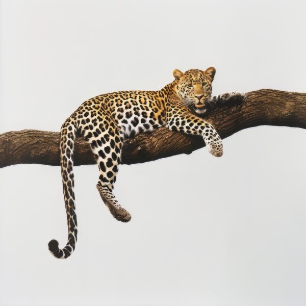 A image of a leopard dozing on a branch