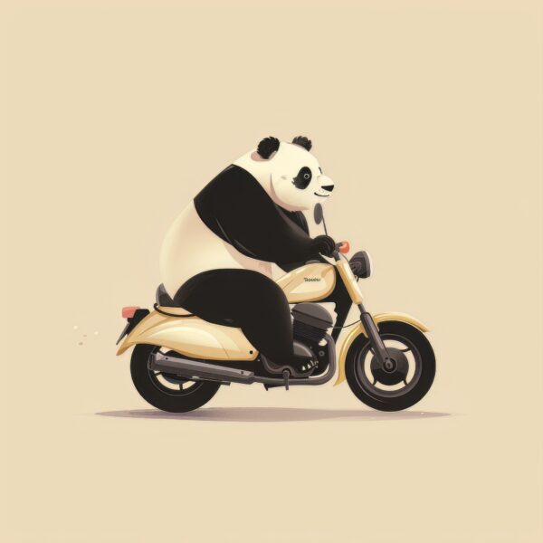 A minimalistic illustration of a panda on a scooter