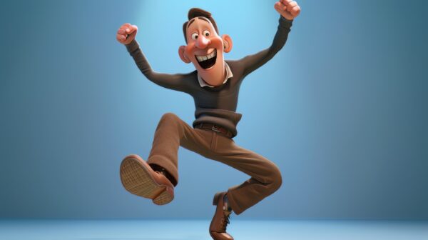 A photo of a happy and funny Pixar style man dancing