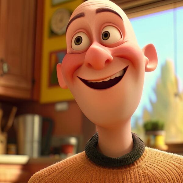 Cheerful Bald Man in Pixar Style: Humorous  Image