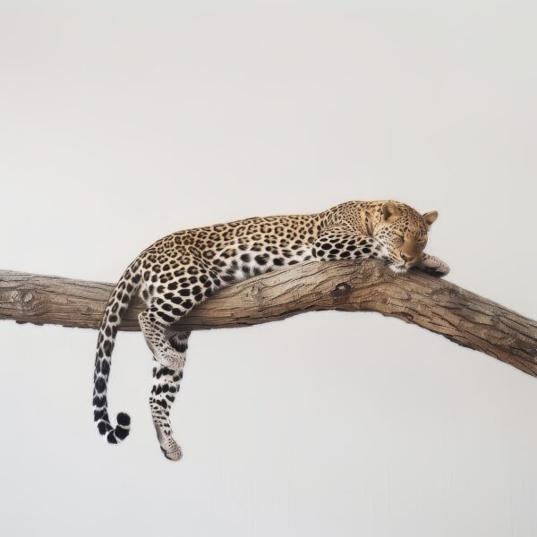 A picture of a leopard snoozing on a tree branch