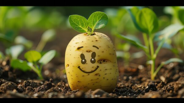 An amusing image of a potato with a goofy face