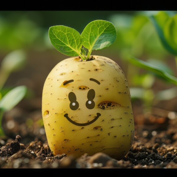 An amusing image of a potato with a goofy face