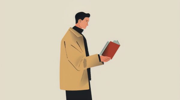 An illustration depicting a man with a book