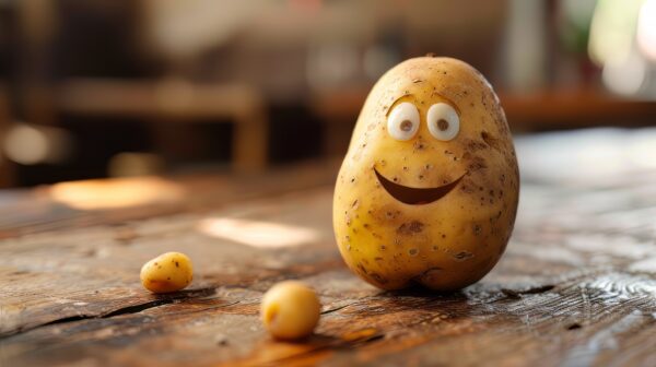 An image of a whimsical potato with a face