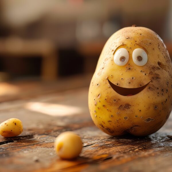 An image of a whimsical potato with a face