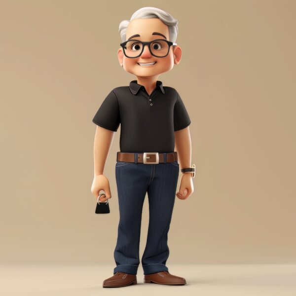 Image of a Animated old bad man in glasses lock in hand