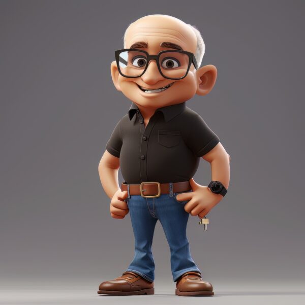 Image of a Cartoon old bald man in glasses