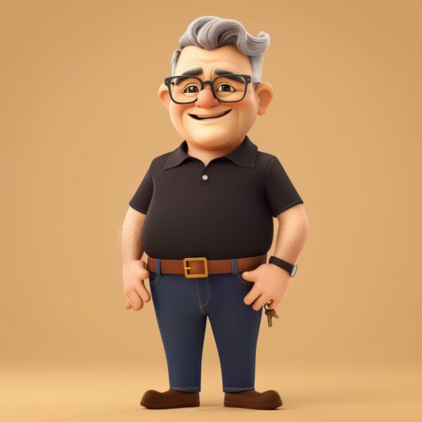 Image of a Cartoon old happy man in glasses