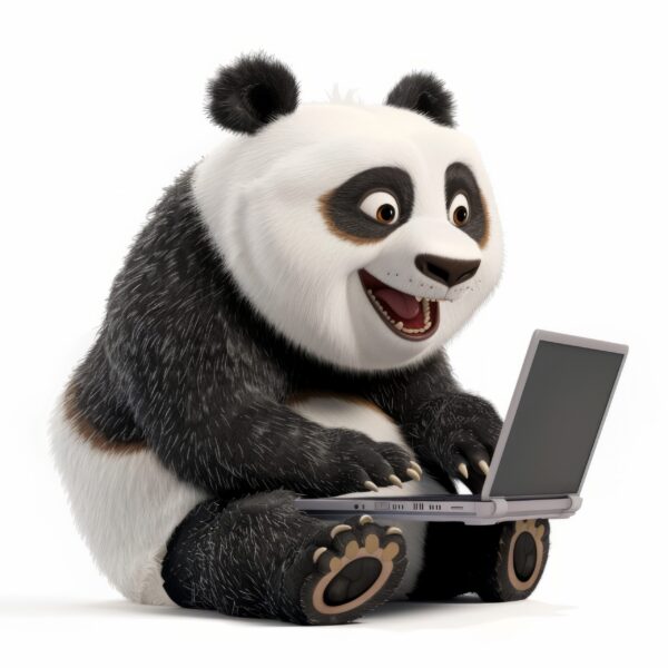 Image of a Laughable Panda is engrossed in his laptop scaled