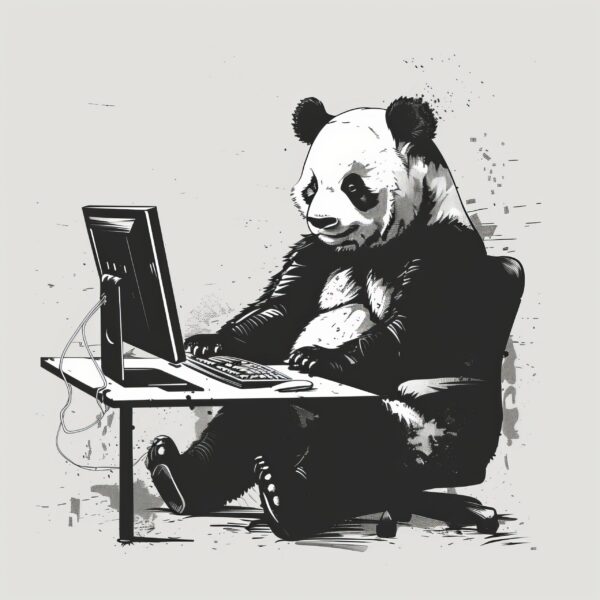 Image of a Panda is amusingly typing something on his computer scaled