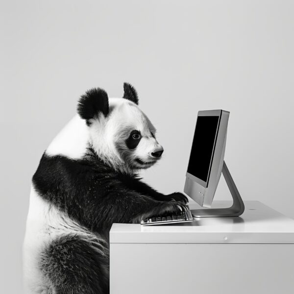 Image of a The Panda is hilariously focused on his laptop scaled