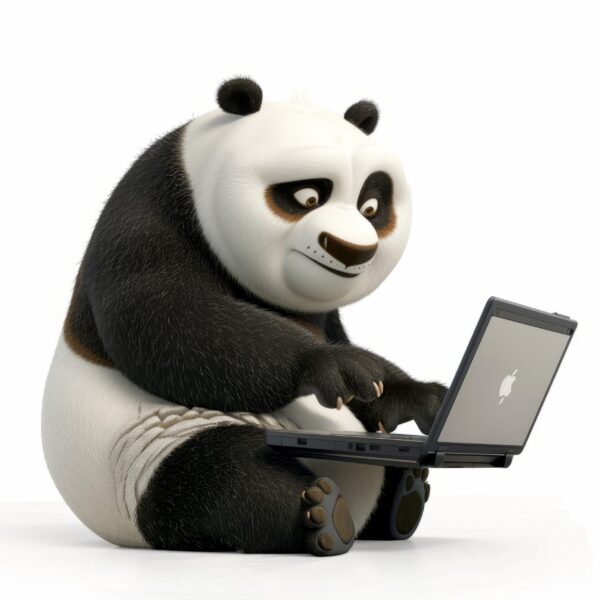 Image of a The amusing Panda is typing away on his laptop Image scaled