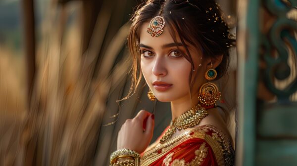 Indian model in beautiful dress and jewelry