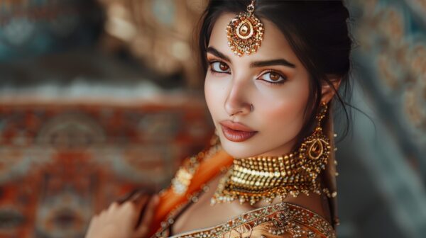 Indian model in traditional attire and jewelry