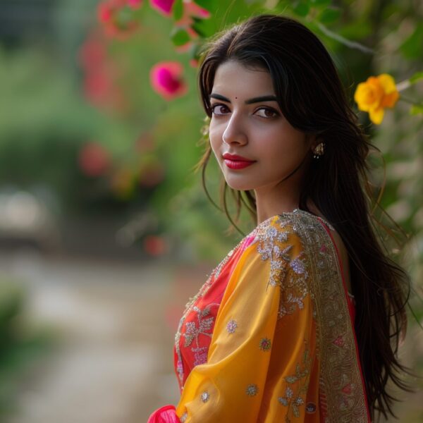 Indian model's confident pose in traditional dress