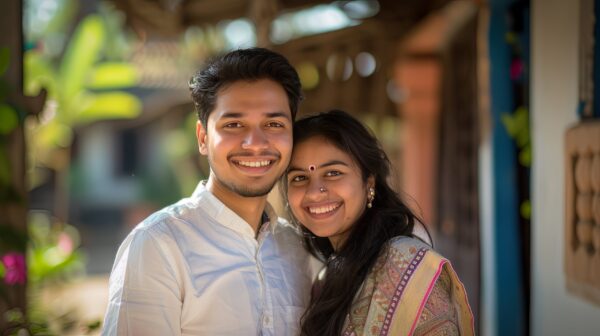 Photo of a smiling confident young Indian couple