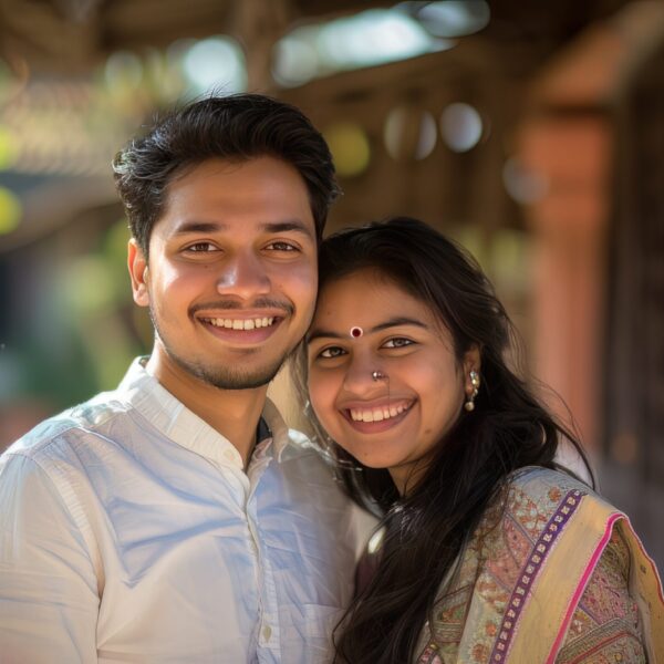 Photo of a smiling confident young Indian couple