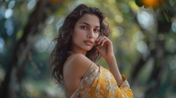 Photo shoot of a Confident young beautiful Indian female model in Indian dress