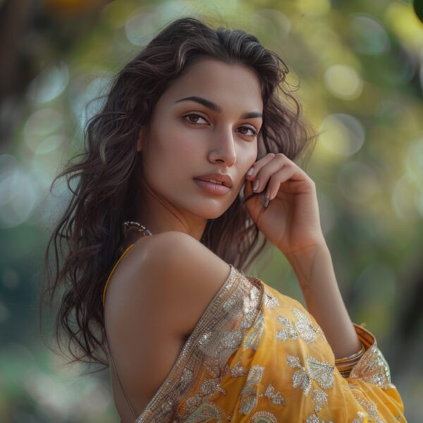 Photo shoot of a Confident young beautiful Indian female model in Indian dress