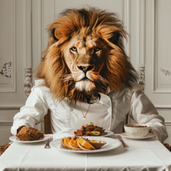 Shot-of-a-man-with-a-lion-face-at-a-restaurant-table from Images