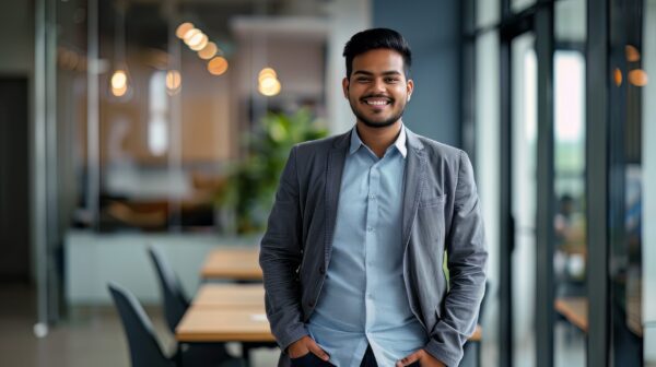 Smiling young Indian businessman in office photo