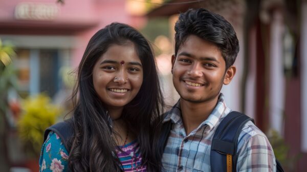 Smiling young Indian couple confident in photo