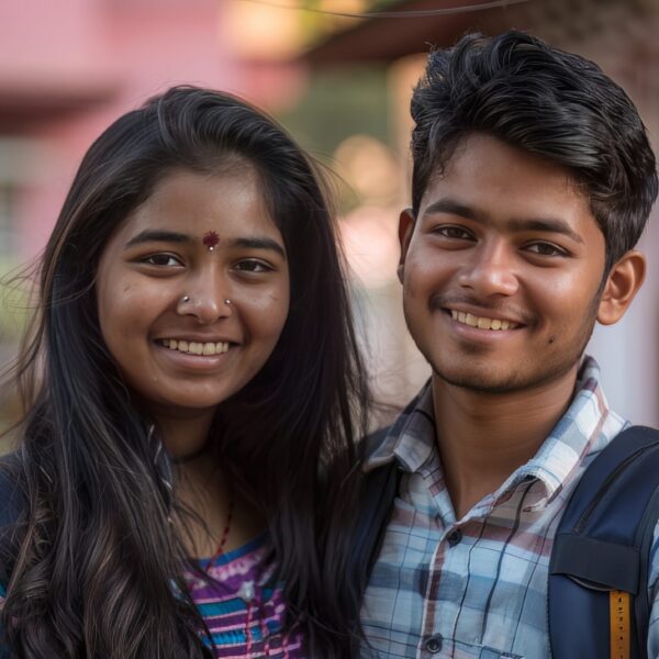 Smiling young Indian couple confident in photo