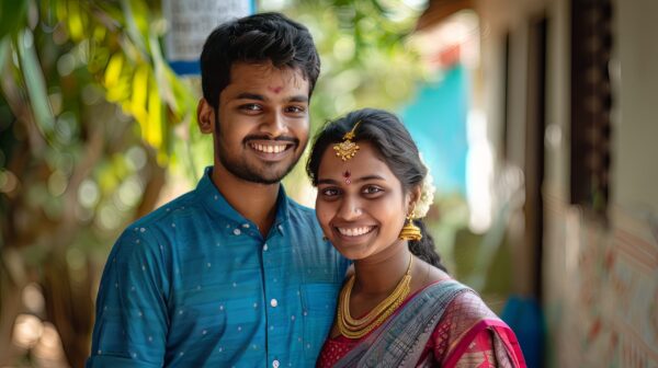 Young Indian couple confident and smiling