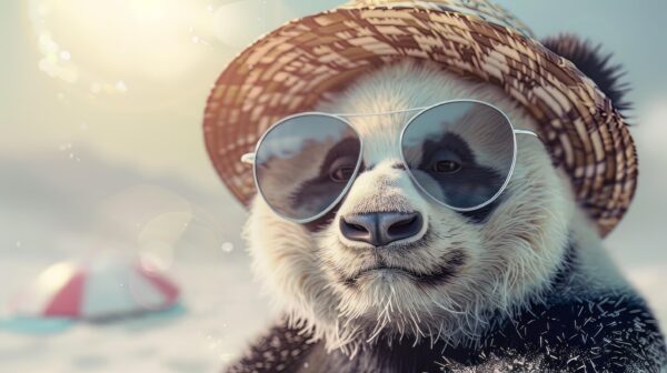 Free download image of a panda in a hat and beach goggles vibing