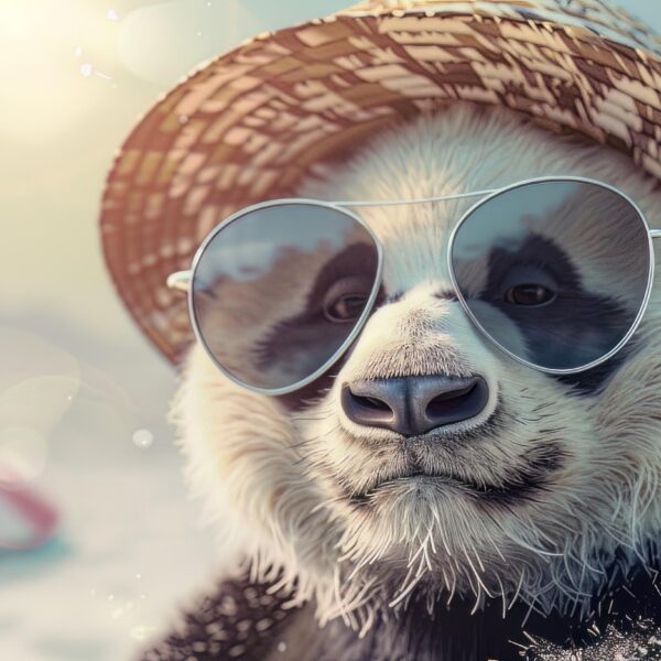 Free download image of a panda in a hat and beach goggles vibing