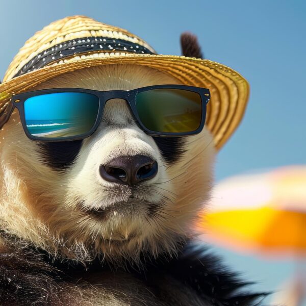 Free download photo of a Panda in a hat and beach goggles