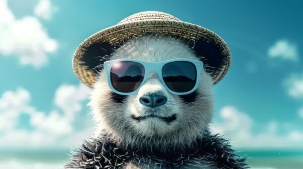 Free image download A panda with a hat and beach goggles is vibing