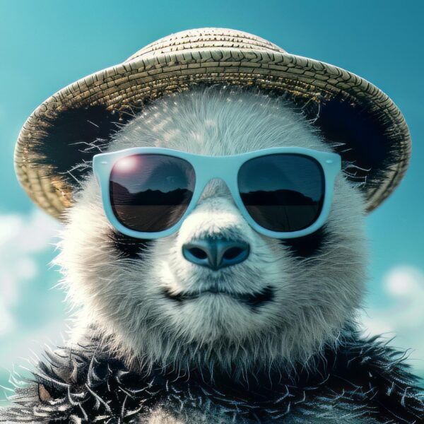 Free image download A panda with a hat and beach goggles is vibing