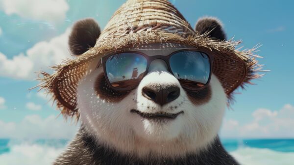 Free photo download Panda wearing a hat and beach goggles vibing