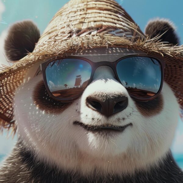 Free photo download Panda wearing a hat and beach goggles vibing