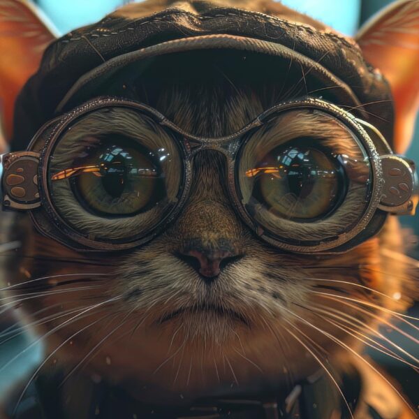 Free graphic download of a cat in a cap and goggles vibing