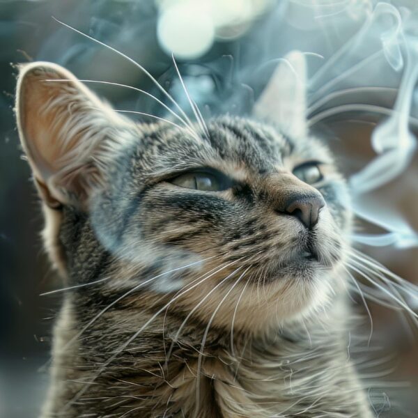 Free photo download featuring a cat in a procap, vibing and smoking