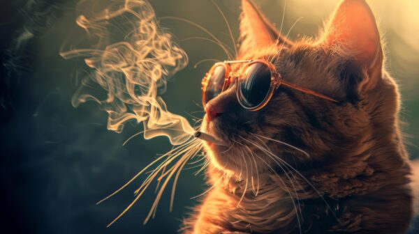 Free picture download of a cat in a procap vibing and smoking